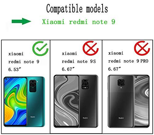 Yohii Funda con Cuerda para Xiaomi Redmi Note 9 + Protector Pantalla de Cristal Templado, Carcasa Transparente TPU Suave Silicon Colgante Ajustable Collar, Case para Xiaomi Redmi Note 9 - Negro