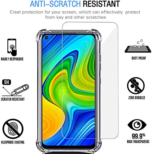 Yohii Funda con Cuerda para Xiaomi Redmi Note 9 + Protector Pantalla de Cristal Templado, Carcasa Transparente TPU Suave Silicon Colgante Ajustable Collar, Case para Xiaomi Redmi Note 9 - Negro