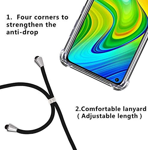 Yohii Funda con Cuerda para Xiaomi Redmi Note 9 + Protector Pantalla de Cristal Templado, Carcasa Transparente TPU Suave Silicon Colgante Ajustable Collar, Case para Xiaomi Redmi Note 9 - Negro Yohii Funda con Cuerda para Xiaomi Redmi Note 9 + Protector Pantalla de Cristal Templado, Carcasa Transparente TPU Suave Silicon Colgante Ajustable Collar, Case para Xiaomi Redmi Note 9 - Negro
