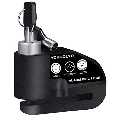 YOHOOLYO Candado de Disco con Alarma 7mm 110DB Dispositivos Antirrobo para Motos Bicicletas