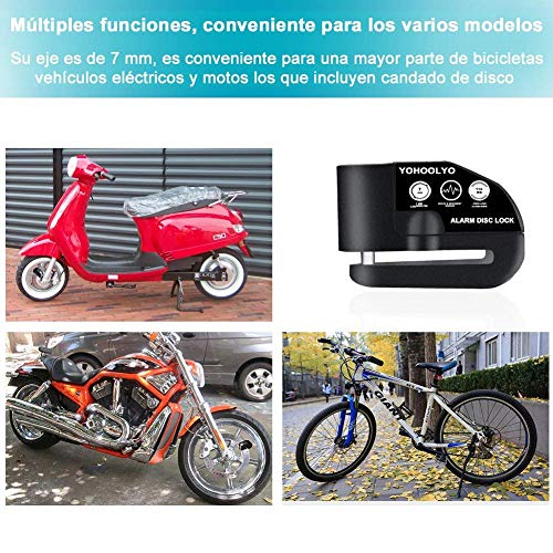 YOHOOLYO Candado de Disco con Alarma 7mm 110DB Dispositivos Antirrobo para Motos Bicicletas