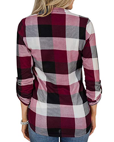 YOINS Blusa Mujer Manga Larga Camiseta Cuello V Camisa Elegante Túnica Casual SueltoTops Otoño Invierno Rosa XL