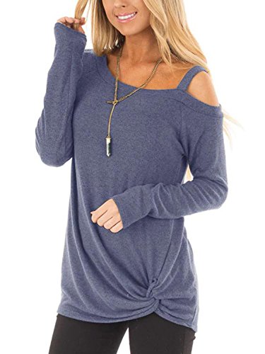 YOINS - Camisetas de manga larga y hombro descubierto para mujer. Diseño frontal cruzado, corte holgado Azul-nuevo S