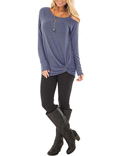 YOINS - Camisetas de manga larga y hombro descubierto para mujer. Diseño frontal cruzado, corte holgado Azul-nuevo S