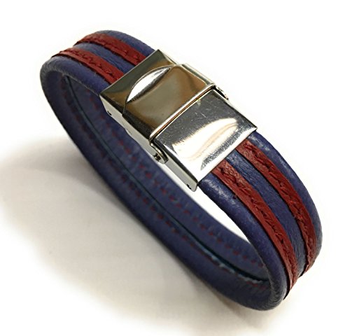 YOJAN PIEL - Pulsera de Cuero Azulgrana (Medida Ajustable) | Complementos de Moda Unisex para Hombres y Mujeres de Estilo Atemporal y Elegante | Regalos Originales y Exclusivos YOJAN PIEL - Pulsera de Cuero Azulgrana (Medida Ajustable) | Complementos de Moda Unisex para Hombres y Mujeres de Estilo Atemporal y Elegante | Regalos Originales y Exclusivos