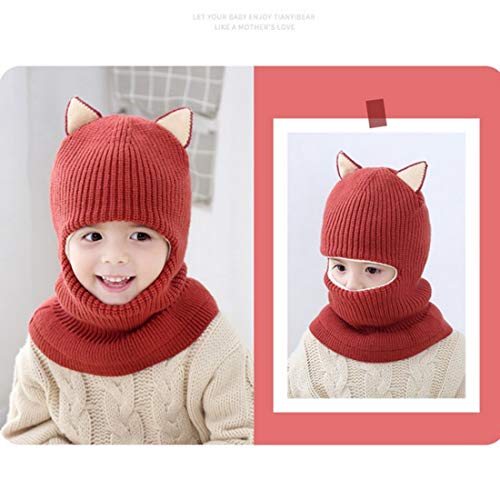 YONKINY Gorro de Punto Invierno Bebe Niño Niña Conjunto Sombrero y Bufanda Lana Pasamontañas Infantil Gorras Beanie Cuello Calentador (Rojo Oscuro)