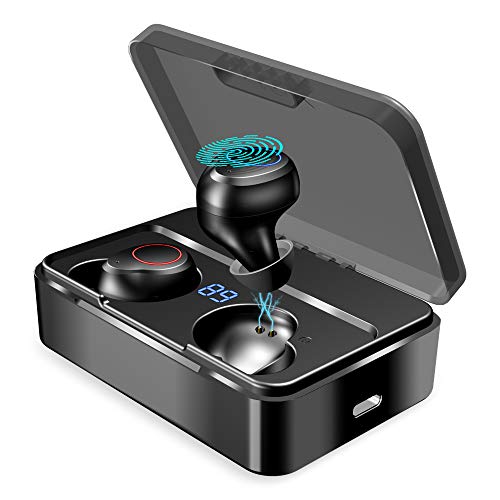 YONMIG Auriculares Inalámbricos Bluetooth 5.0, Auriculares Bluetooth Deportivos con 3000 mAh y Micrófono Integrado, Mini Twins Estéreo In-Ear Mono Headset para iPhone y Android