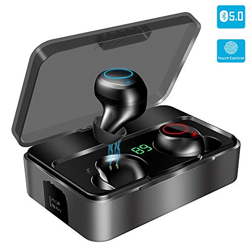 YONMIG Auriculares Inalámbricos Bluetooth 5.0, Auriculares Bluetooth Deportivos con 3000 mAh y Micrófono Integrado, Mini Twins Estéreo In-Ear Mono Headset para iPhone y Android