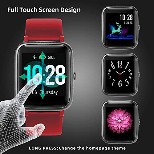 YONMIG Reloj Inteligente Mujer y Hombre, Smartwatch Impermeable IP68 Pulsera Actividad Deportivo con Monitor de Sueño, Pulsómetro, Pantalla Táctil Completa Reloj Fitness para Android y iOS (Rojo)