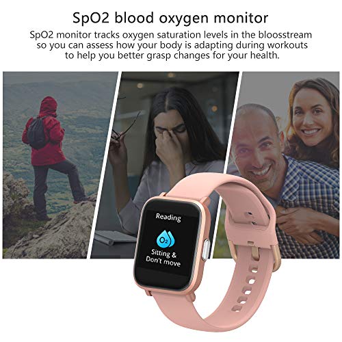 YONMIG Smartwatch, Reloj Inteligente Mujer Hombre con Oxigeno(SpO2), Pulsera Actividad Inteligente Impermeable 5ATM con Brújula Monitor de Sueño Contador Caloría Pulsómetros para Android y iOS (Rosa)