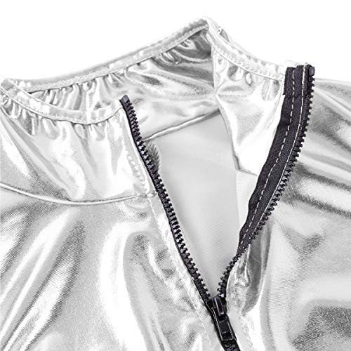 YOOJIA Body Cuero Mujer Mono Metálico Brillante Catsuit Push Up Maillot de Charol Bodycon con Cremallera Traje Bailarina Discoteca Plateado Medium YOOJIA Body Cuero Mujer Mono Metálico Brillante Catsuit Push Up Maillot de Charol Bodycon con Cremallera Traje Bailarina Discoteca Plateado Medium