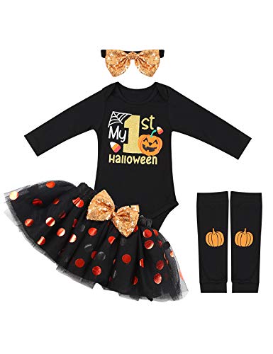 YOOJIA Conjunto de Halloween para Bebe Niña Vestido de Halloween Niñas my First Halloween Conjunto de Ropa Vestido Calabaza de Lunares Disfraz para Fiesta Negro 9-12 Months