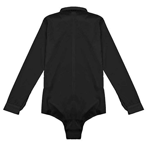 YOOJIA Hombre Camisa de Danza Latina Tango Maillot de Baile 2Pcs Camisa Clásica/Corbata Mono Deportivo Manga Largo Traje Actuación Negro 3X-Large