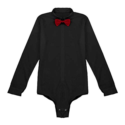 YOOJIA Hombre Camisa de Danza Latina Tango Maillot de Baile 2Pcs Camisa Clásica/Corbata Mono Deportivo Manga Largo Traje Actuación Negro 3X-Large