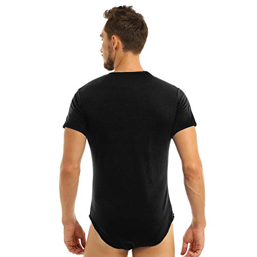 YOOJIA Hombre Mameluco Deportivo Bodysuit Básico Leotardo Gimnasia Mono Corto Slim Fitness Maillot de Danza Baile Negro Large