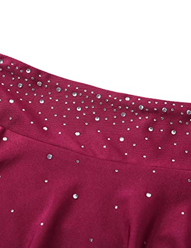 YOOJIA Mujer Falda Corta Plisada con Diamantes de Imitación Falda de Patinaje Artístico con Bragas Interior Burdeos X-Large