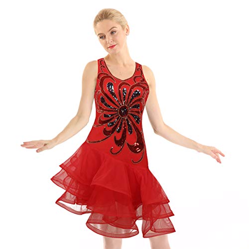 YOOJIA Mujer Vestido Danza Latina Vestido Baile de Salsa Lentejuelas Brillante Falda Asimétrica Chica Traje Lujoso Bailarina Rendimiento Adulto Rojo Large YOOJIA Mujer Vestido Danza Latina Vestido Baile de Salsa Lentejuelas Brillante Falda Asimétrica Chica Traje Lujoso Bailarina Rendimiento Adulto Rojo Large