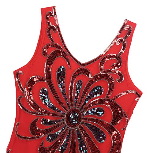 YOOJIA Mujer Vestido Danza Latina Vestido Baile de Salsa Lentejuelas Brillante Falda Asimétrica Chica Traje Lujoso Bailarina Rendimiento Adulto Rojo Large