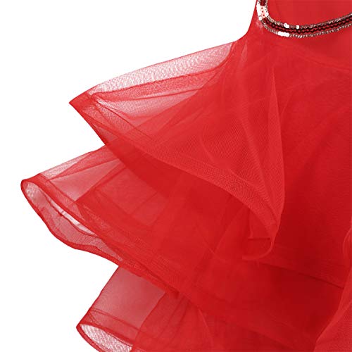 YOOJIA Mujer Vestido Danza Latina Vestido Baile de Salsa Lentejuelas Brillante Falda Asimétrica Chica Traje Lujoso Bailarina Rendimiento Adulto Rojo Large