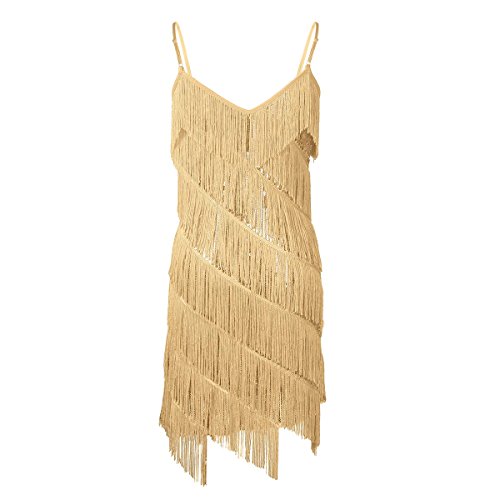 YOOJIA Vestido de Baile de Salón para Mujer Chica Vestido con Flecos Lentejuelas Traje Baile Latino Danza Salsa Actuación Dorado Talla Única YOOJIA Vestido de Baile de Salón para Mujer Chica Vestido con Flecos Lentejuelas Traje Baile Latino Danza Salsa Actuación Dorado Talla Única