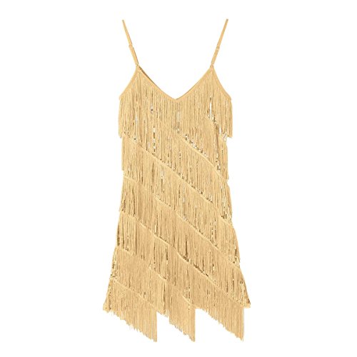 YOOJIA Vestido de Baile de Salón para Mujer Chica Vestido con Flecos Lentejuelas Traje Baile Latino Danza Salsa Actuación Dorado Talla Única YOOJIA Vestido de Baile de Salón para Mujer Chica Vestido con Flecos Lentejuelas Traje Baile Latino Danza Salsa Actuación Dorado Talla Única