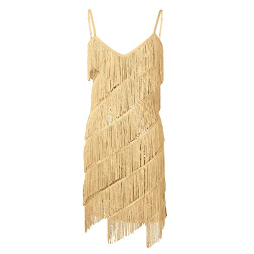 YOOJIA Vestido de Baile de Salón para Mujer Chica Vestido con Flecos Lentejuelas Traje Baile Latino Danza Salsa Actuación Dorado Talla Única YOOJIA Vestido de Baile de Salón para Mujer Chica Vestido con Flecos Lentejuelas Traje Baile Latino Danza Salsa Actuación Dorado Talla Única