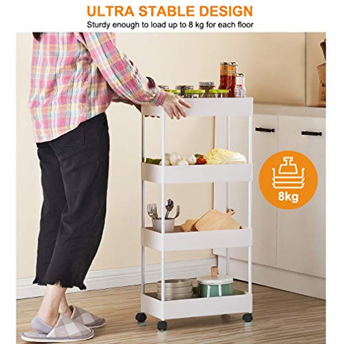 YOOKEA Carro de Almacenamiento de 4 Niveles con Ruedas, Estanteria de Almacenamiento Mejorado para Baño, Cocina, Oficina, Dormitorio, Blanco YOOKEA Carro de Almacenamiento de 4 Niveles con Ruedas, Estanteria de Almacenamiento Mejorado para Baño, Cocina, Oficina, Dormitorio, Blanco