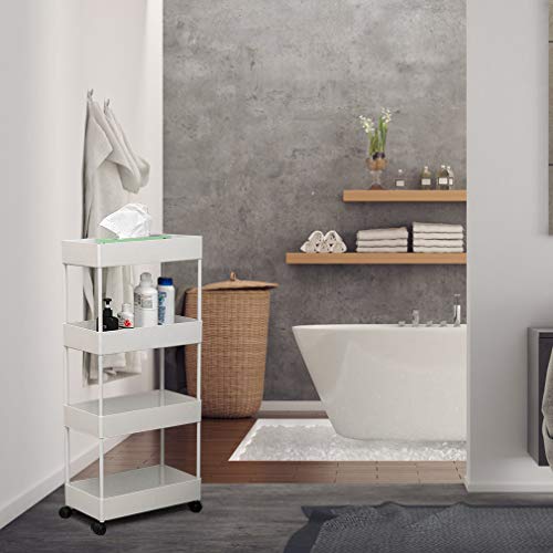 YOOKEA Carro de Almacenamiento de 4 Niveles con Ruedas, Estanteria de Almacenamiento Mejorado para Baño, Cocina, Oficina, Dormitorio, Blanco YOOKEA Carro de Almacenamiento de 4 Niveles con Ruedas, Estanteria de Almacenamiento Mejorado para Baño, Cocina, Oficina, Dormitorio, Blanco