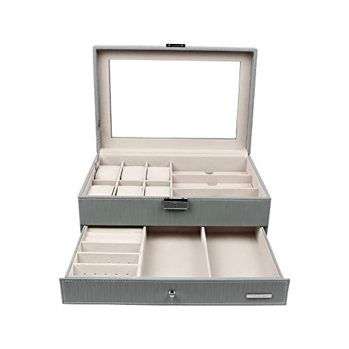 Yorbay 3 en 1 Caja para Relojes + Caja para Gafas + Caja de Joyas con 2 Capas para Pendientes, Collares, Pulseras Joyero Reutilizable (Gris) Yorbay 3 en 1 Caja para Relojes + Caja para Gafas + Caja de Joyas con 2 Capas para Pendientes, Collares, Pulseras Joyero Reutilizable (Gris)