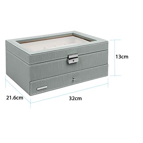 Yorbay 3 en 1 Caja para Relojes + Caja para Gafas + Caja de Joyas con 2 Capas para Pendientes, Collares, Pulseras Joyero Reutilizable (Gris) Yorbay 3 en 1 Caja para Relojes + Caja para Gafas + Caja de Joyas con 2 Capas para Pendientes, Collares, Pulseras Joyero Reutilizable (Gris)