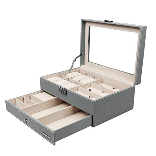 Yorbay 3 en 1 Caja para Relojes + Caja para Gafas + Caja de Joyas con 2 Capas para Pendientes, Collares, Pulseras Joyero Reutilizable (Gris) Yorbay 3 en 1 Caja para Relojes + Caja para Gafas + Caja de Joyas con 2 Capas para Pendientes, Collares, Pulseras Joyero Reutilizable (Gris)