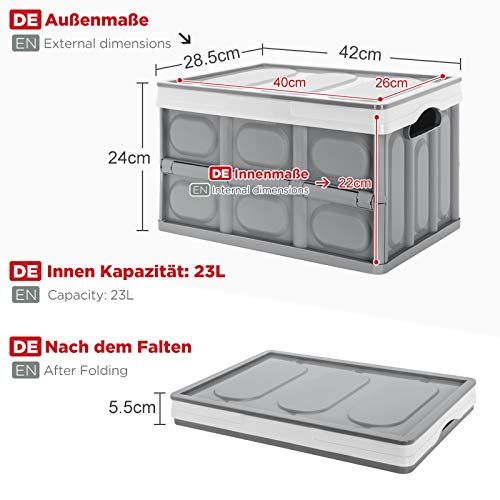 Yorbay Cajas de Almacenamiento Plegables de Plástico, 2 Unidades Cubos de almacenaje con Tapa Gris (28L)