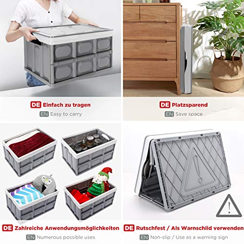 Yorbay Cajas de Almacenamiento Plegables de Plástico, 2 Unidades Cubos de almacenaje con Tapa Gris (28L)