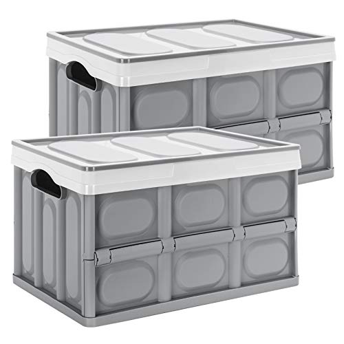 Yorbay Cajas de Almacenamiento Plegables de Plástico, 2 Unidades Cubos de almacenaje con Tapa Gris (28L)