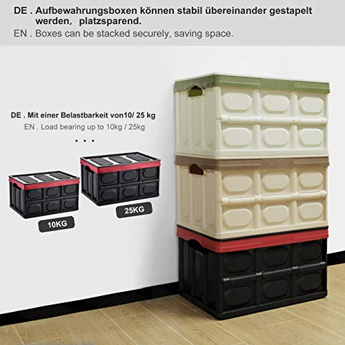 Yorbay Cajas de Almacenamiento Plegables de Plástico, 2 Unidades Cubos de almacenaje con Tapa (Negro, 55L)