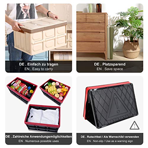 Yorbay Cajas de Almacenamiento Plegables de Plástico, 2 Unidades Cubos de almacenaje con Tapa (Negro, 55L)