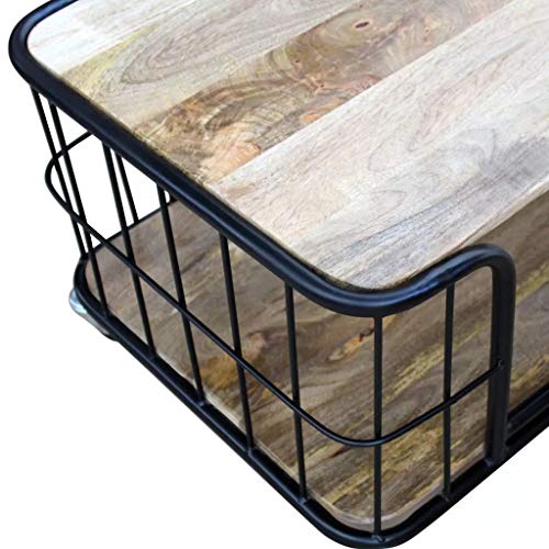 yorten Mesa de Centro con Estante Inferior y 4 Ruedas Industrial 100x50x35 cm Madera Maciza de Mango y Hierro yorten Mesa de Centro con Estante Inferior y 4 Ruedas Industrial 100x50x35 cm Madera Maciza de Mango y Hierro