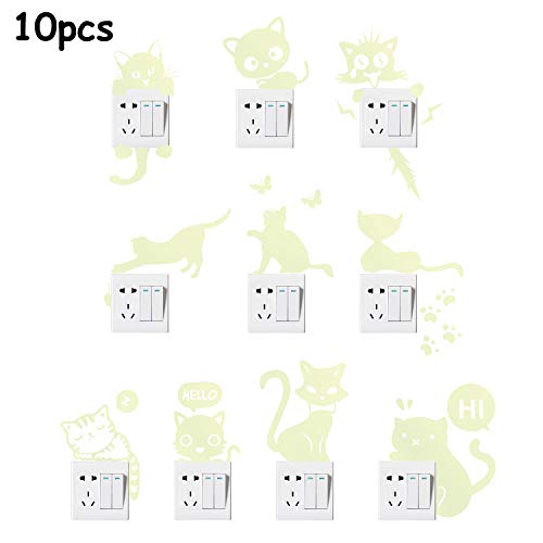 Yosemy Pegatinas para Interruptores 10pcs Creativo Luminosa Pegatina Pared Gato Fluorescente Pegatinas del Interruptor de la Pared Decoración de la Habitación