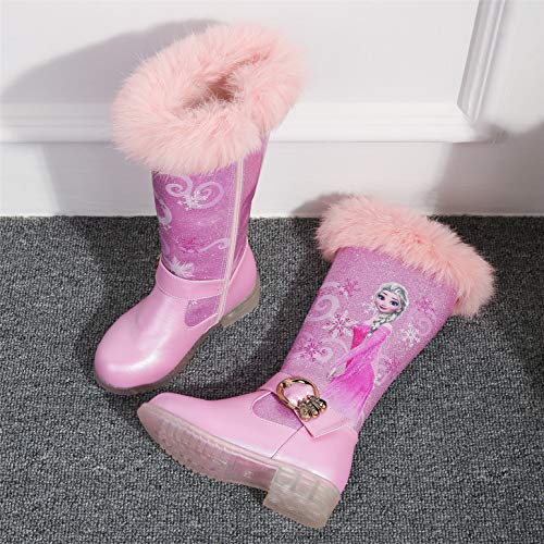 YOSICIL Botas de Invierno Ligero para niñas Zapatos de Princesa Elsa Frozen con Forro Cálido Botas de Nieve de Tacón Alto Antideslizantes para Fiesta Cumpleaños Boda Infantil 3-14 Años