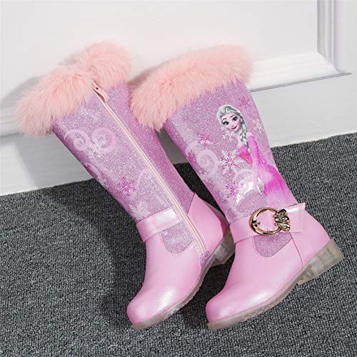 YOSICIL Botas de Invierno Ligero para niñas Zapatos de Princesa Elsa Frozen con Forro Cálido Botas de Nieve de Tacón Alto Antideslizantes para Fiesta Cumpleaños Boda Infantil 3-14 Años