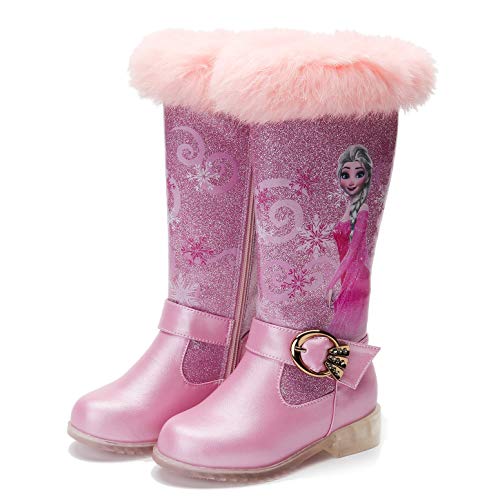 YOSICIL Botas de Invierno Ligero para niñas Zapatos de Princesa Elsa Frozen con Forro Cálido Botas de Nieve de Tacón Alto Antideslizantes para Fiesta Cumpleaños Boda Infantil 3-14 Años