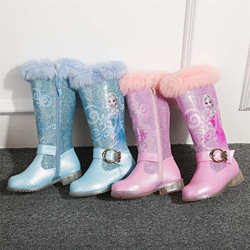 YOSICIL Botas de Invierno Ligero para niñas Zapatos de Princesa Elsa Frozen con Forro Cálido Botas de Nieve de Tacón Alto Antideslizantes para Fiesta Cumpleaños Boda Infantil 3-14 Años