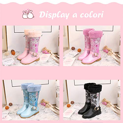 YOSICIL Botas de Nieve Zapatos de Princesa para Niñas Botas Elsa Botas de Invierno Felpa con Forro Cálido Botas Antideslizantes Disfraces de Reina de Hielo Carnaval EU27-36