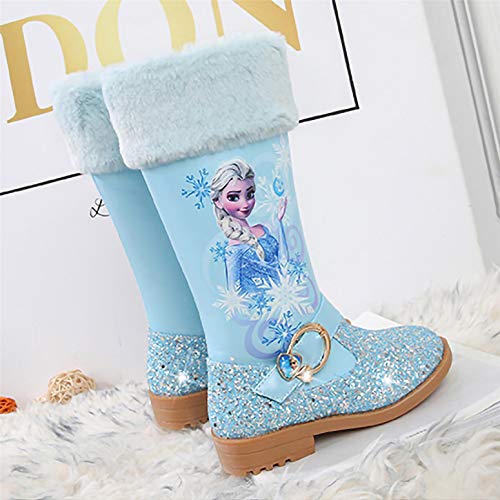 YOSICIL Botas de Princesa Elsa Botas de Nieve con Lentejuelas Botas de Invierno Felpa con Forro Cálido Boots Antideslizante Zapatos de Invierno con Cremallera Zapatos de Princesa Elsa