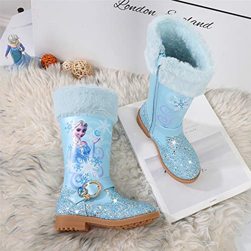 YOSICIL Botas de Princesa Elsa Botas de Nieve con Lentejuelas Botas de Invierno Felpa con Forro Cálido Boots Antideslizante Zapatos de Invierno con Cremallera Zapatos de Princesa Elsa