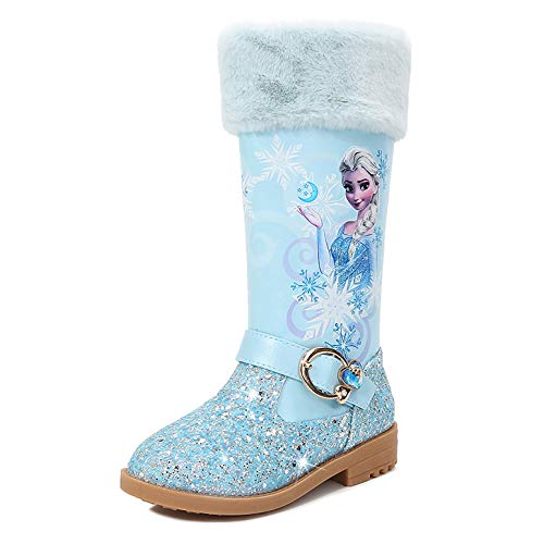 YOSICIL Botas de Princesa Elsa Botas de Nieve con Lentejuelas Botas de Invierno Felpa con Forro Cálido Boots Antideslizante Zapatos de Invierno con Cremallera Zapatos de Princesa Elsa