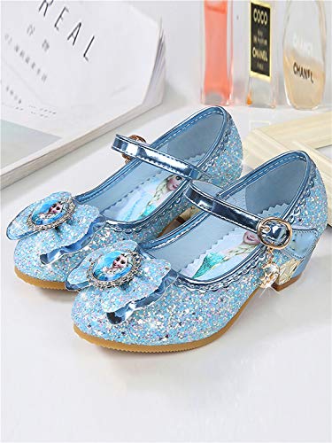 YOSICIL Disfraz Princesa Zapatos Frozen Elsa Zapatos de Lentejuelas Antideslizante Niñas Zapatos de Tacón Velcro Zapatillas de Baile para Vestir Fiesta Cumpleaños Boda Infantil 3-14 Años