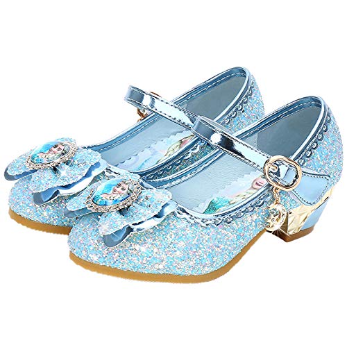 YOSICIL Disfraz Princesa Zapatos Frozen Elsa Zapatos de Lentejuelas Antideslizante Niñas Zapatos de Tacón Velcro Zapatillas de Baile para Vestir Fiesta Cumpleaños Boda Infantil 3-14 Años