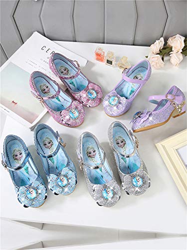 YOSICIL Disfraz Princesa Zapatos Frozen Elsa Zapatos de Lentejuelas Antideslizante Niñas Zapatos de Tacón Velcro Zapatillas de Baile para Vestir Fiesta Cumpleaños Boda Infantil 3-14 Años