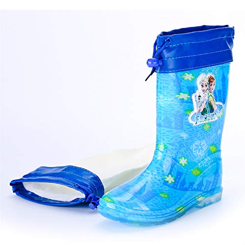 YOSICIL Niña Botas de Agua Frozen con Forro cálido Estampado Elsa y Detalles Blancos Botas Lluvia con Suela Antideslizante y Cierre con Cordón Zapatos de Princesa Elsa Botas de Invierno